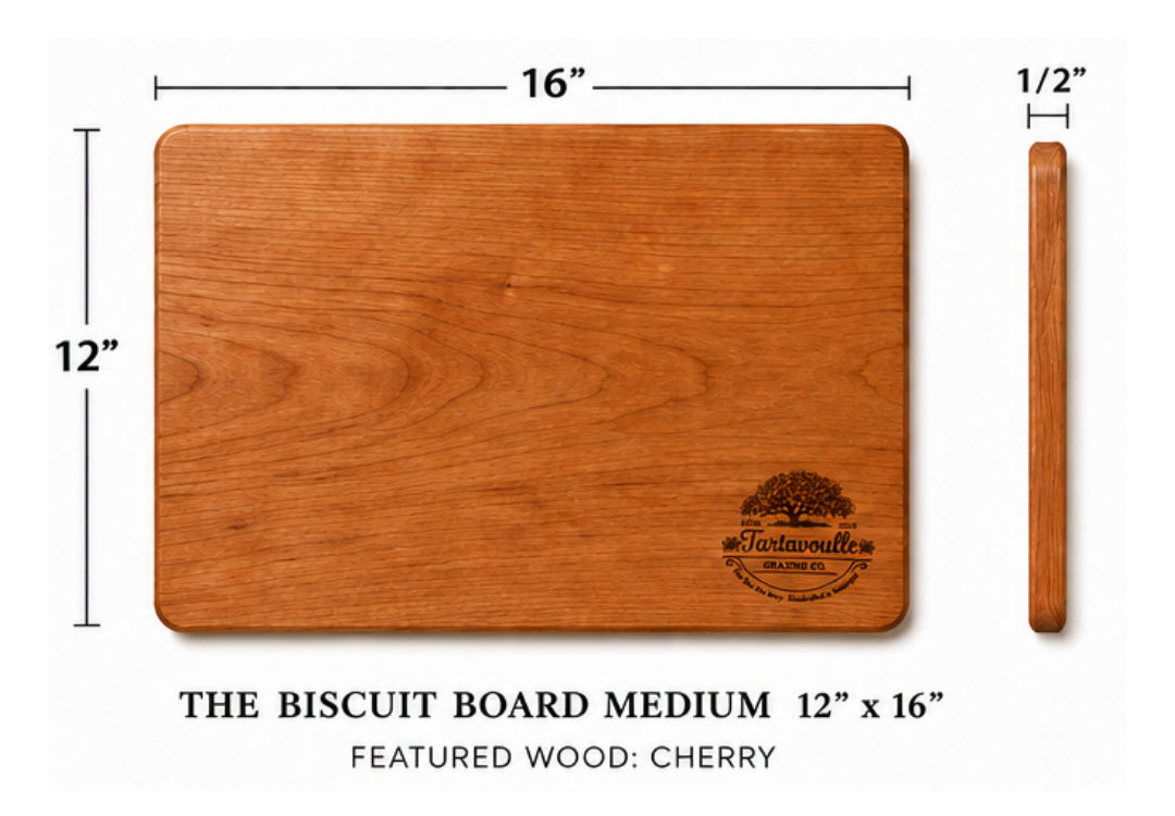 Biscuit Grazing Board 12 by 16 inch hardwood board, serving view