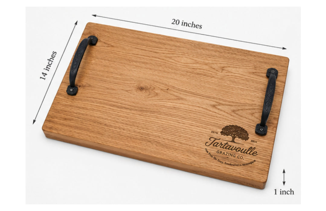 Backyard Boss 14 by 20 inch cutting board, lifestyle view