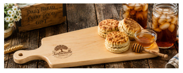 Biscuit Blessing Board in Hard Maple with biscuits and honey in a Southern setting