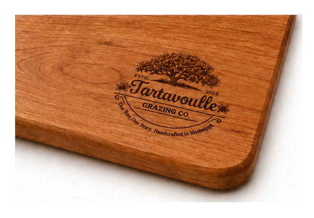 Biscuit Grazing Board 12 by 16 inch Cherry hardwood board, handcrafted detail view