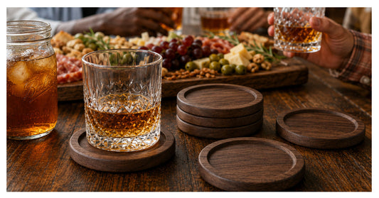 Black Walnut Barrel Ring bourbon coaster set, featured view