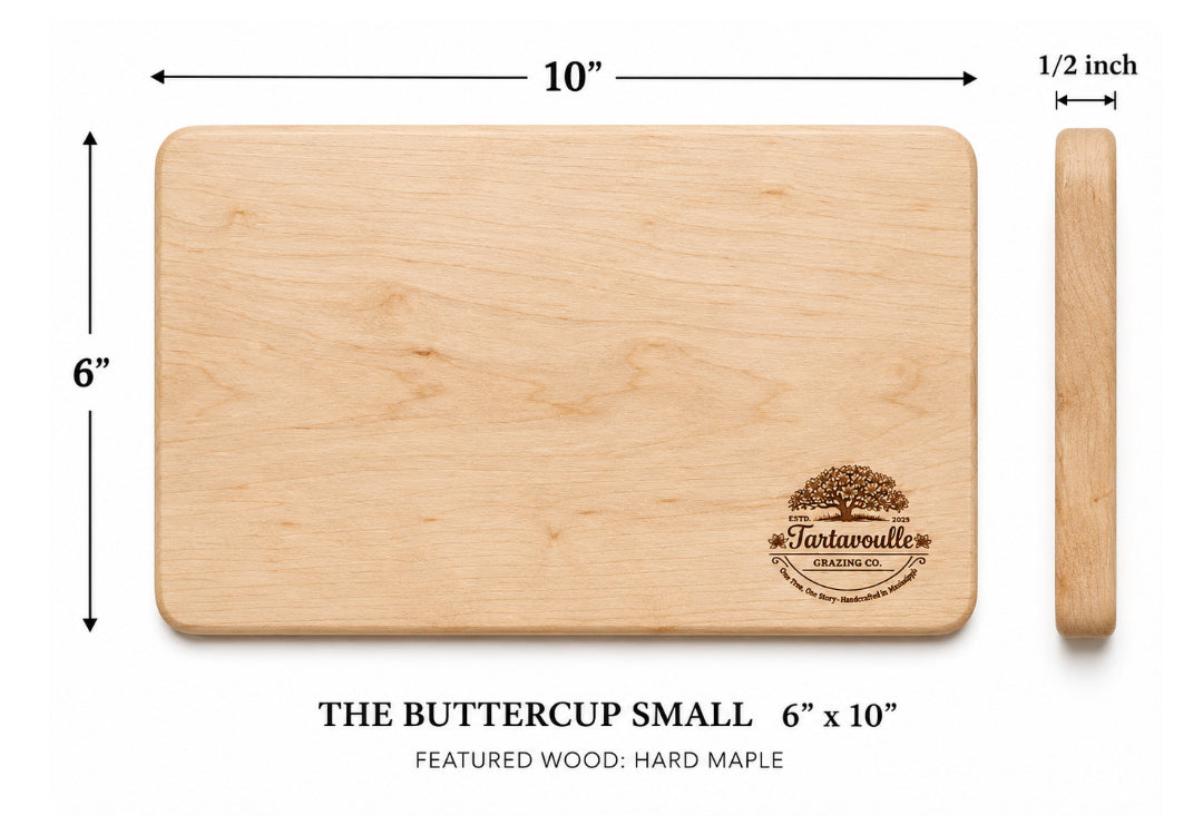 Buttercup Grazing Board 6 by 10 inch hardwood board, serving view