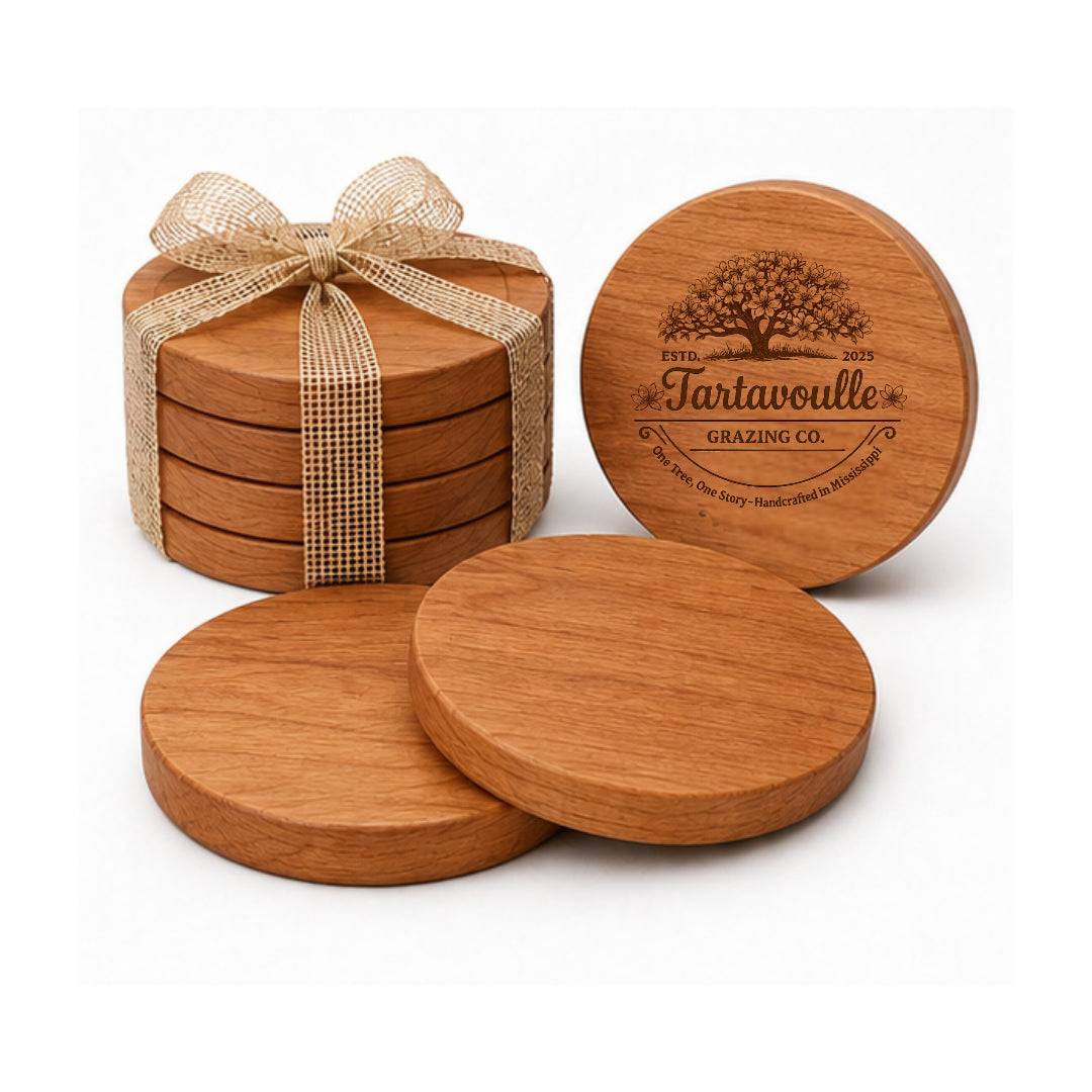 Cherry wood coaster set, alternate view