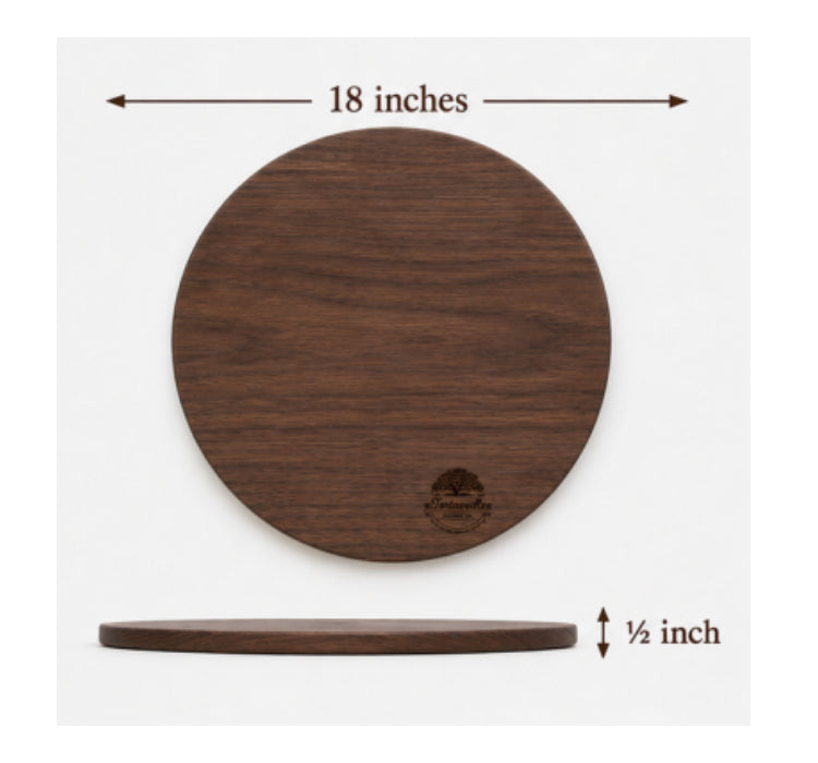 The Cowbell 18-inch round grazing board in Black Walnut