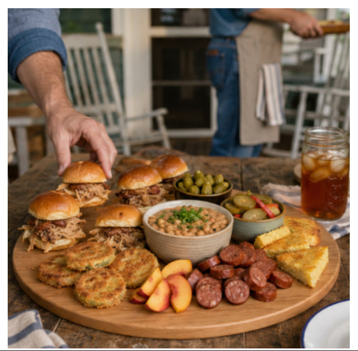 The Front Porch 16-inch round grazing board in White Oak