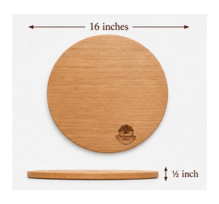 The Front Porch 16-inch round grazing board in White Oak
