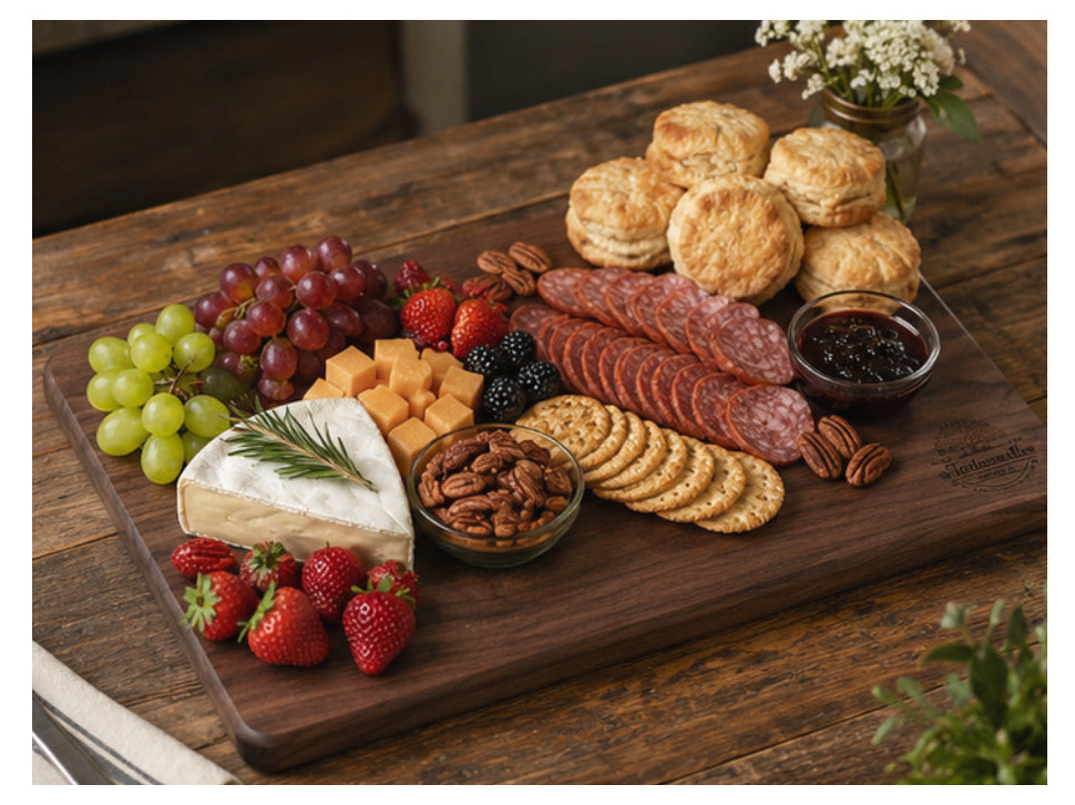 Garden Party 14 by 18 inch Black Walnut grazing board, featured view