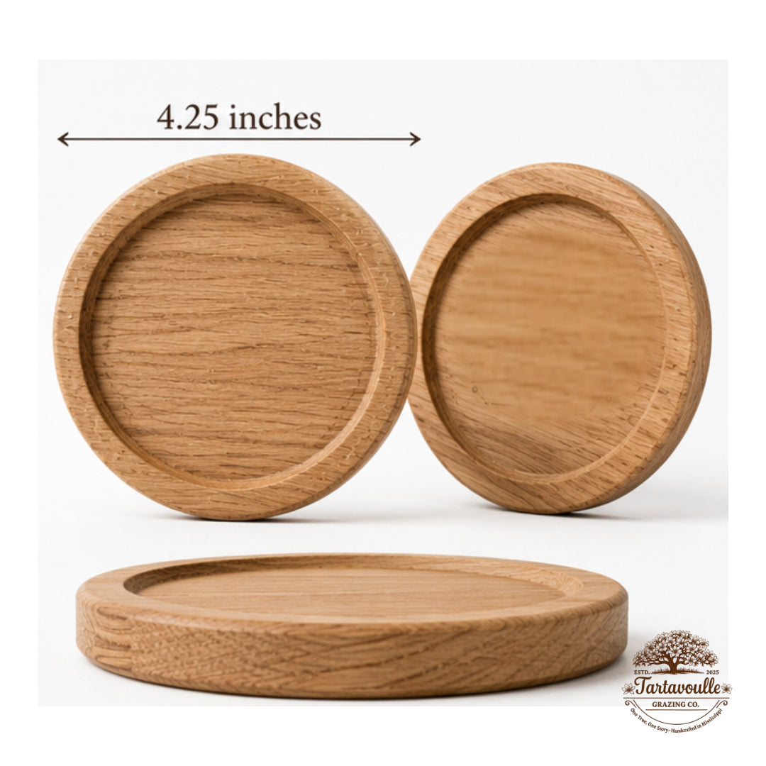 Oakfire bourbon coasters, handcrafted detail view