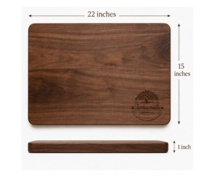 Pitmaster 15 by 22 inch Black Walnut cutting board, handcrafted detail view