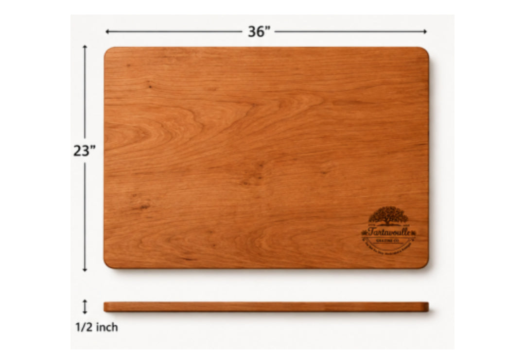 Sunday Supper 23 by 36 inch Cherry grazing board, serving view