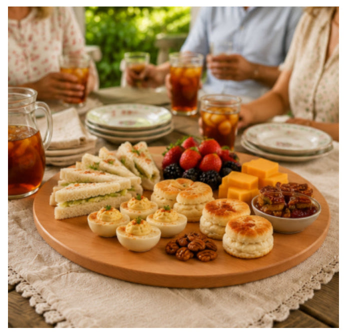 The Tea Party 14-inch round grazing board in Cherry