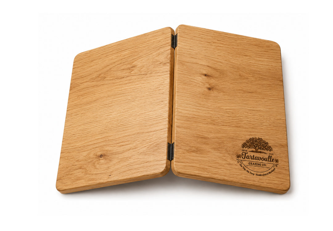 Family Reunion 23 by 47 inch White Oak grazing board, serving view