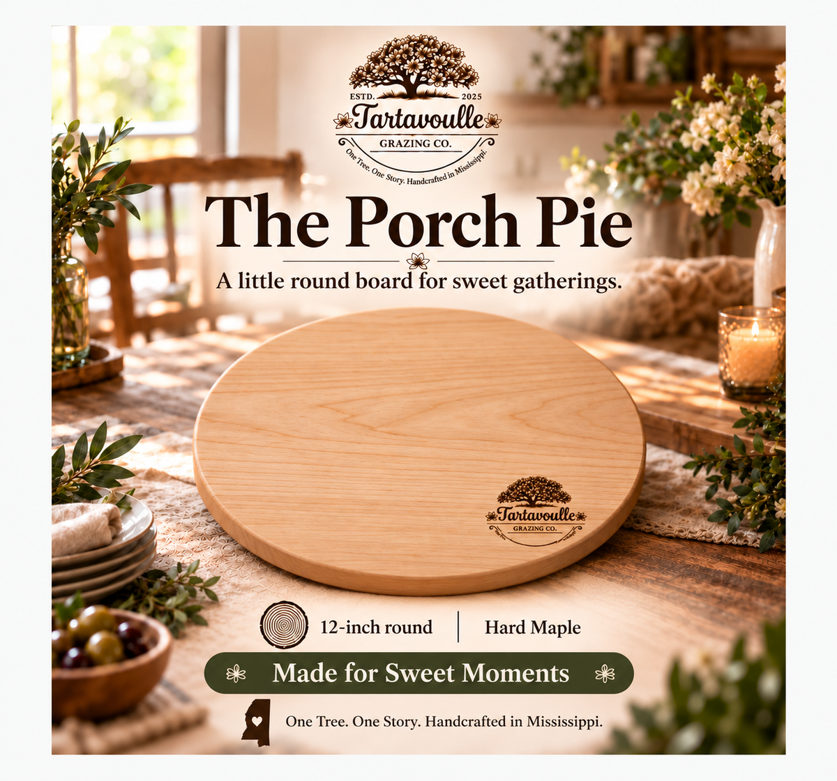 The Porch Pie Round Grazing Board 12"