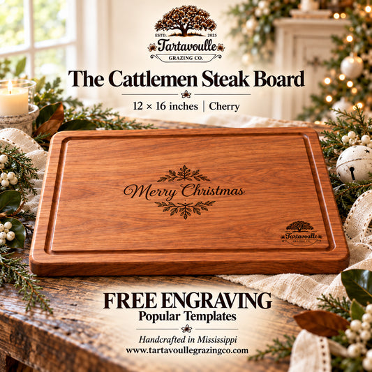 The Cattlemen Steak Board 12″ × 16″ Holiday Gift Set — Free Personalization