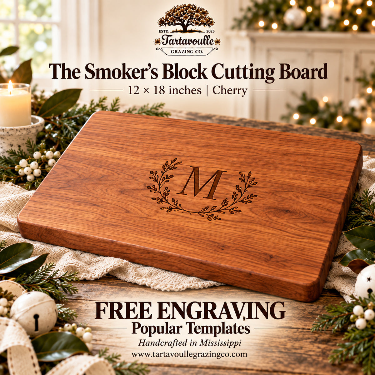 The Smoker's Block Cutting Board 12″ × 18″ Holiday Gift Set — Free Personalization