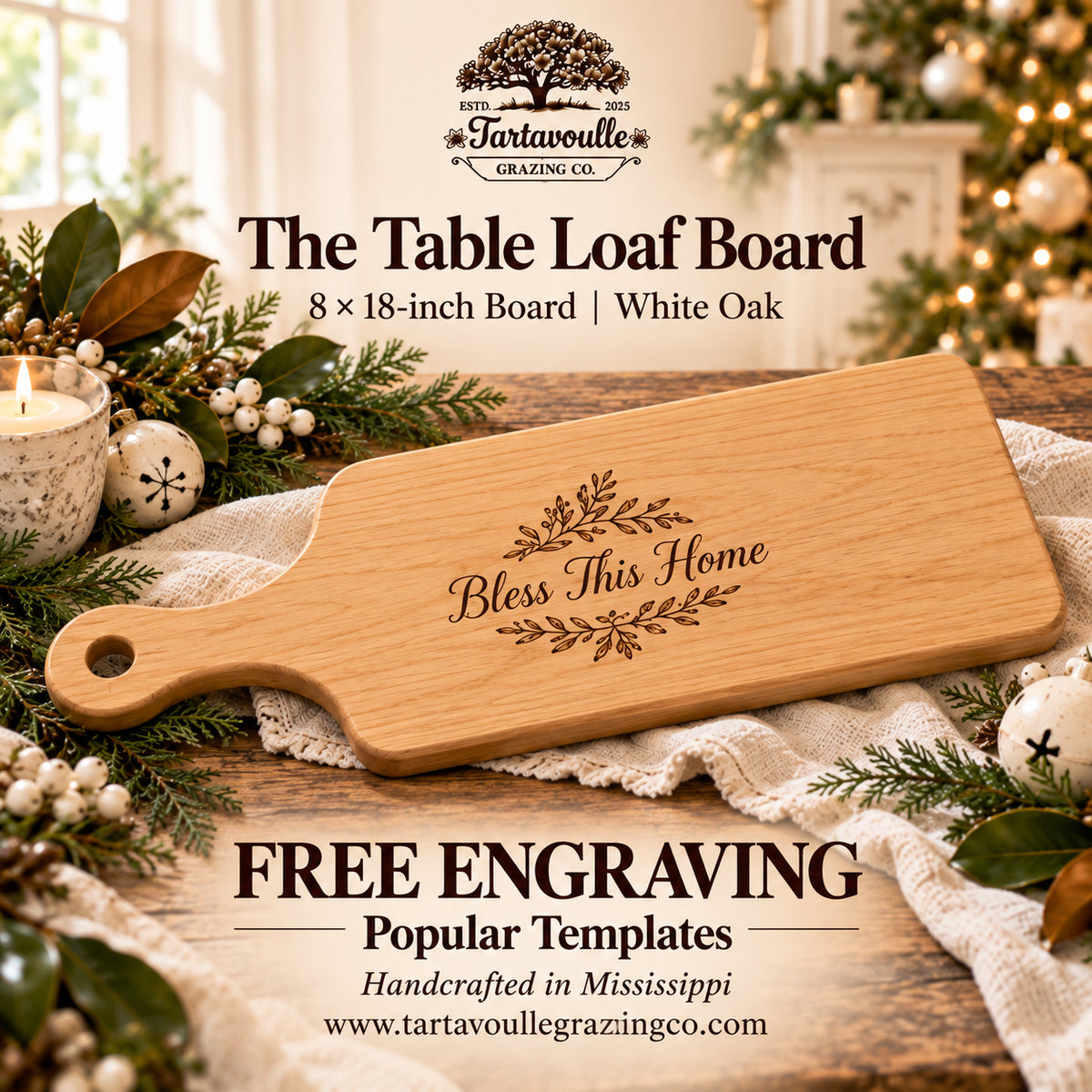 The Table Loaf Board 8″ × 18″ Holiday Gift Set — Free Personalization